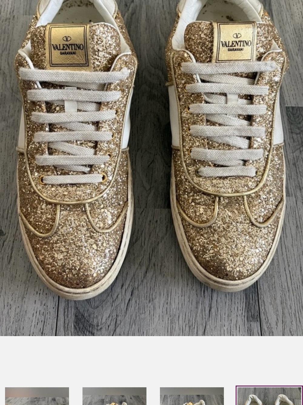 Valentino Garavani Glitter Low-Top Sneakers - Gold - Picture 4 of 11